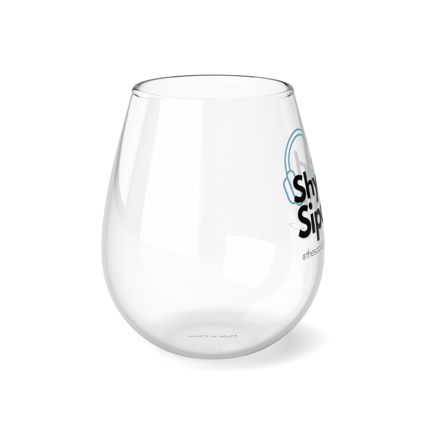 Shy Girl Sipcast Stemless Wine Glass, 11.75oz Blue Logo