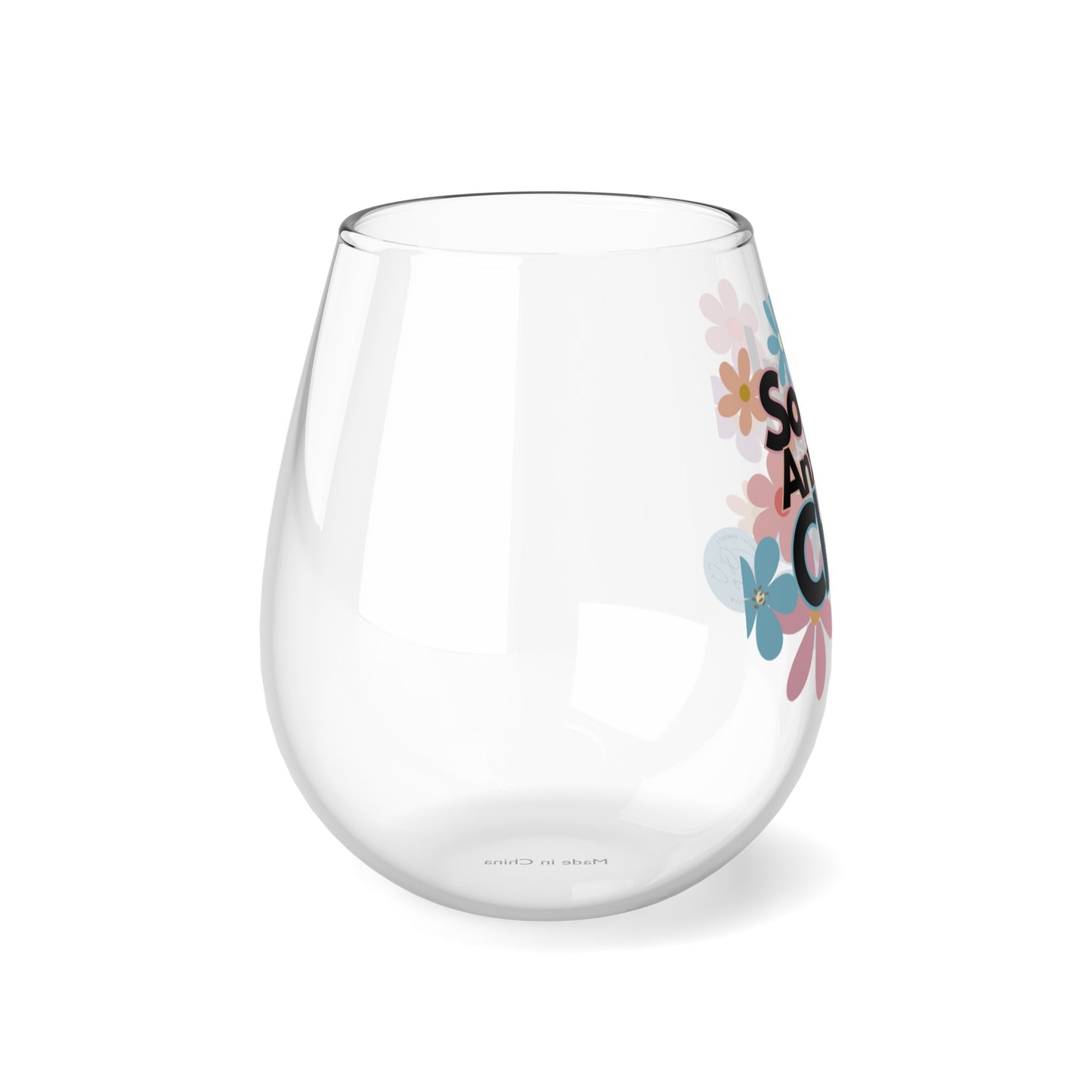 Social Anxiety Club Stemless Wine Glass, 11.75oz- Floral Logo
