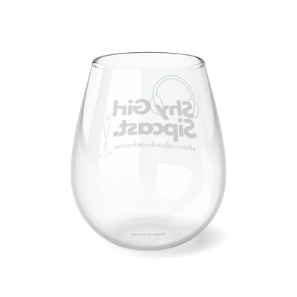 Shy Girl Sipcast Stemless Wine Glass, 11.75oz Blue Logo