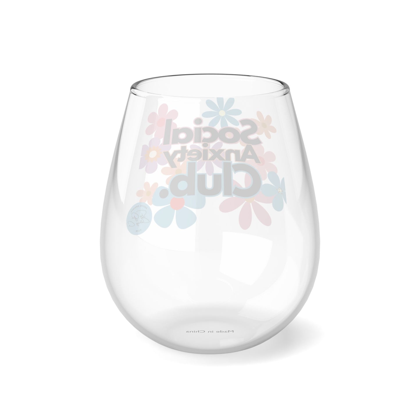 Social Anxiety Club Stemless Wine Glass, 11.75oz- Floral Logo