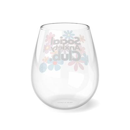 Social Anxiety Club Stemless Wine Glass, 11.75oz- Floral Logo