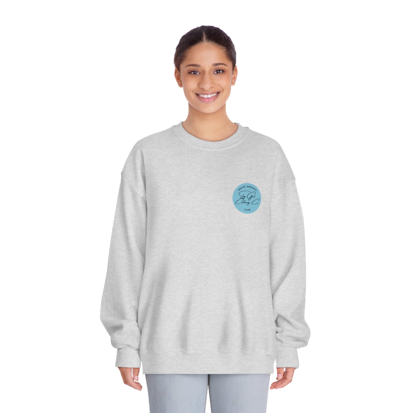 Being Socially Awkward Unisex DryBlend® Crewneck Sweatshirt- Standard Square Logo Back