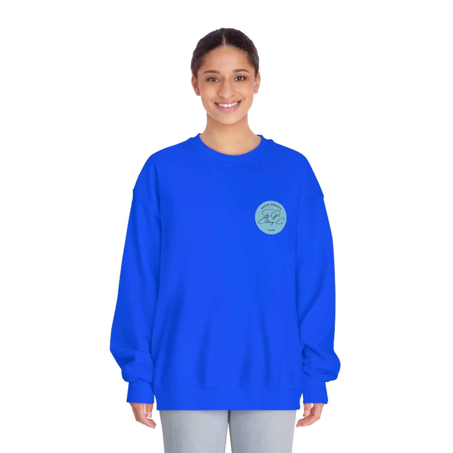 Being Socially Awkward Unisex DryBlend® Crewneck Sweatshirt- Standard Square Logo Back