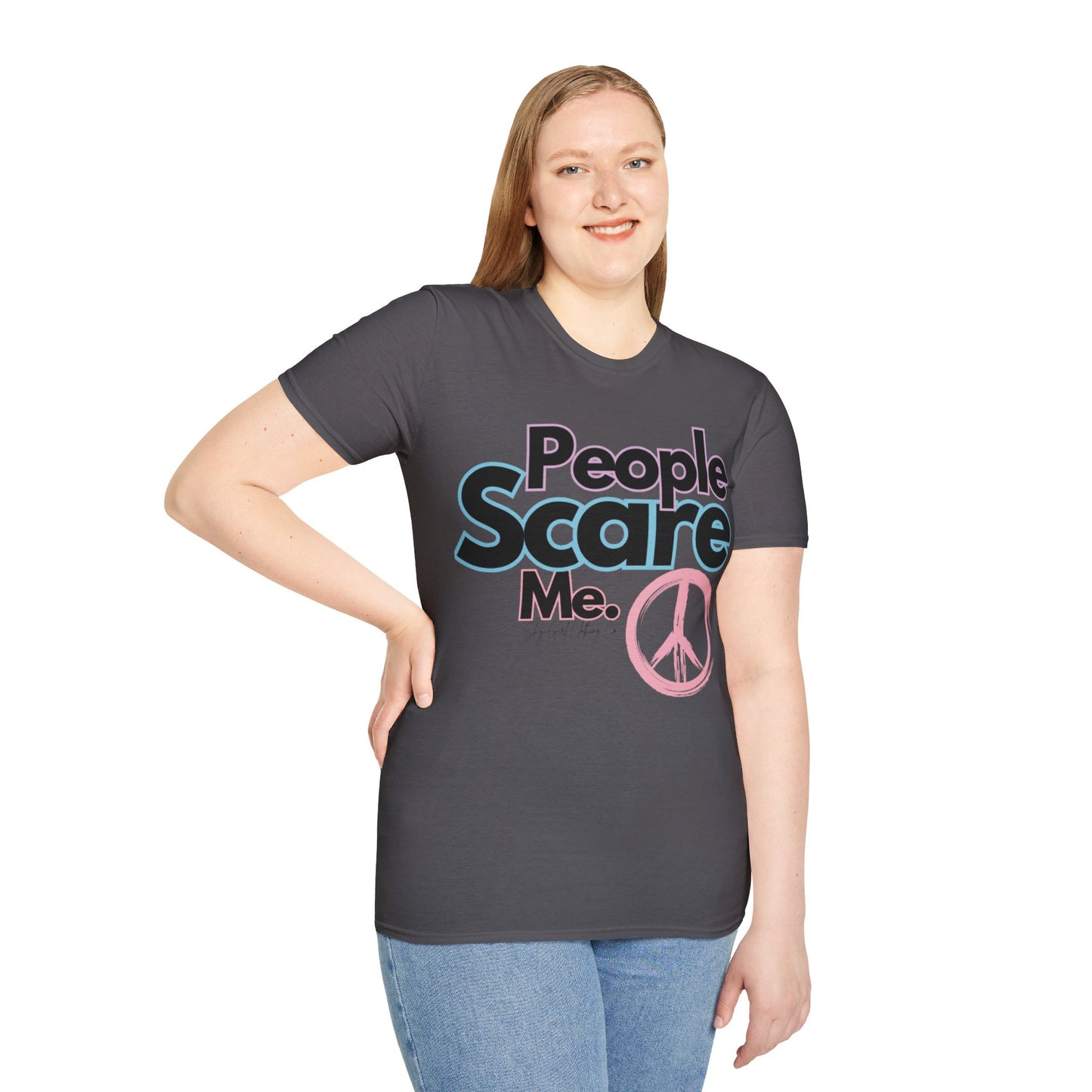 People Scare Me Unisex Softstyle T-Shirt- Peace Sign
