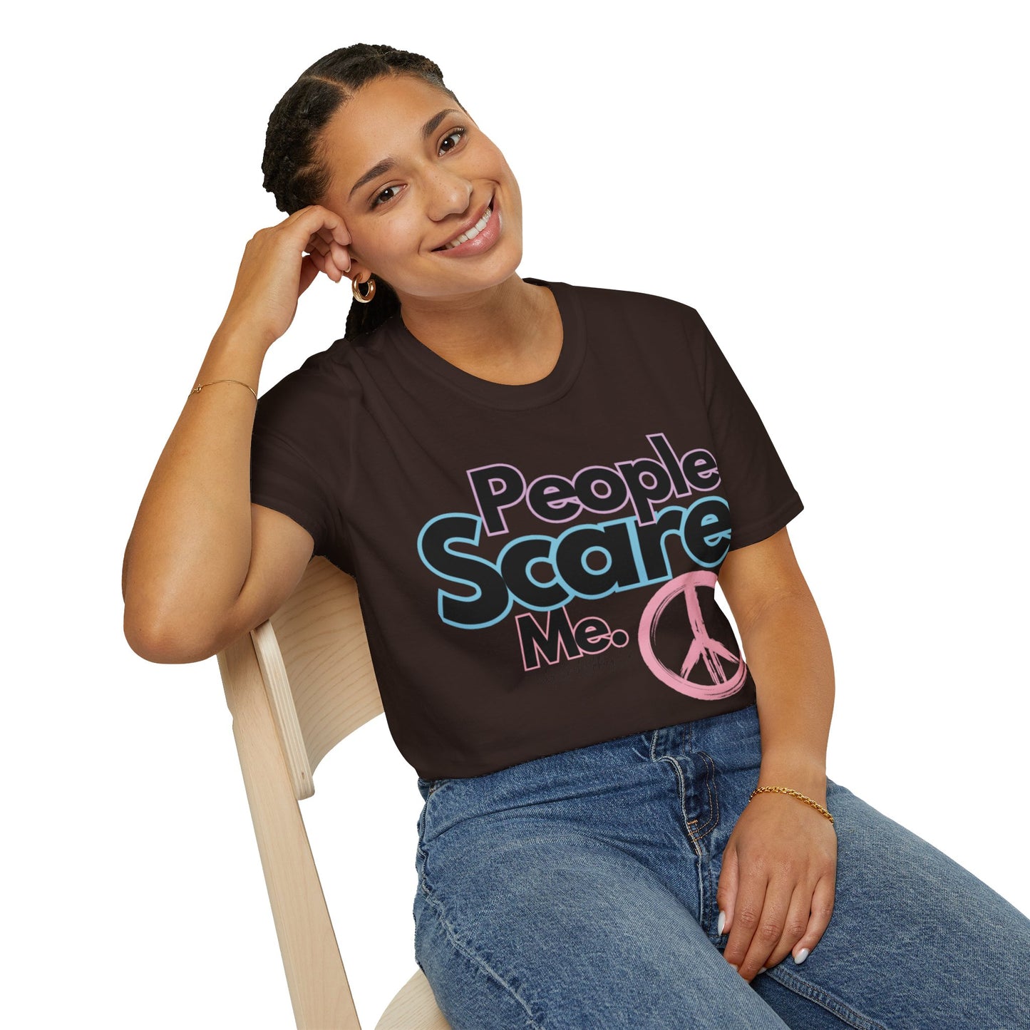 People Scare Me Unisex Softstyle T-Shirt- Peace Sign