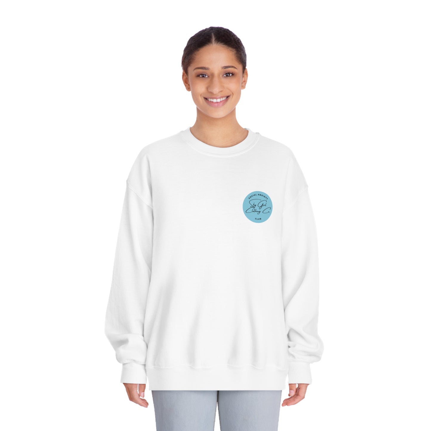 Being Socially Awkward Unisex DryBlend® Crewneck Sweatshirt- Standard Square Logo Back