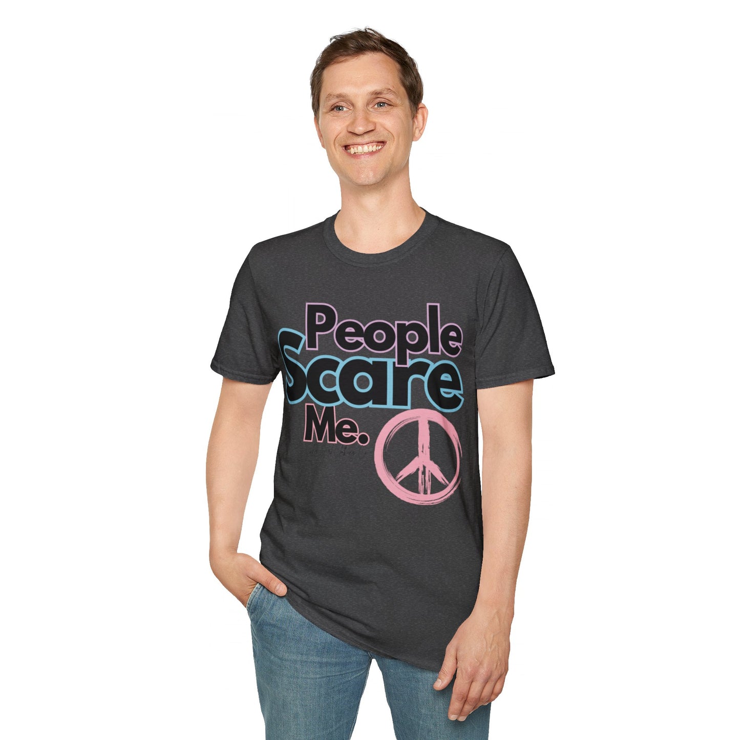People Scare Me Unisex Softstyle T-Shirt- Peace Sign