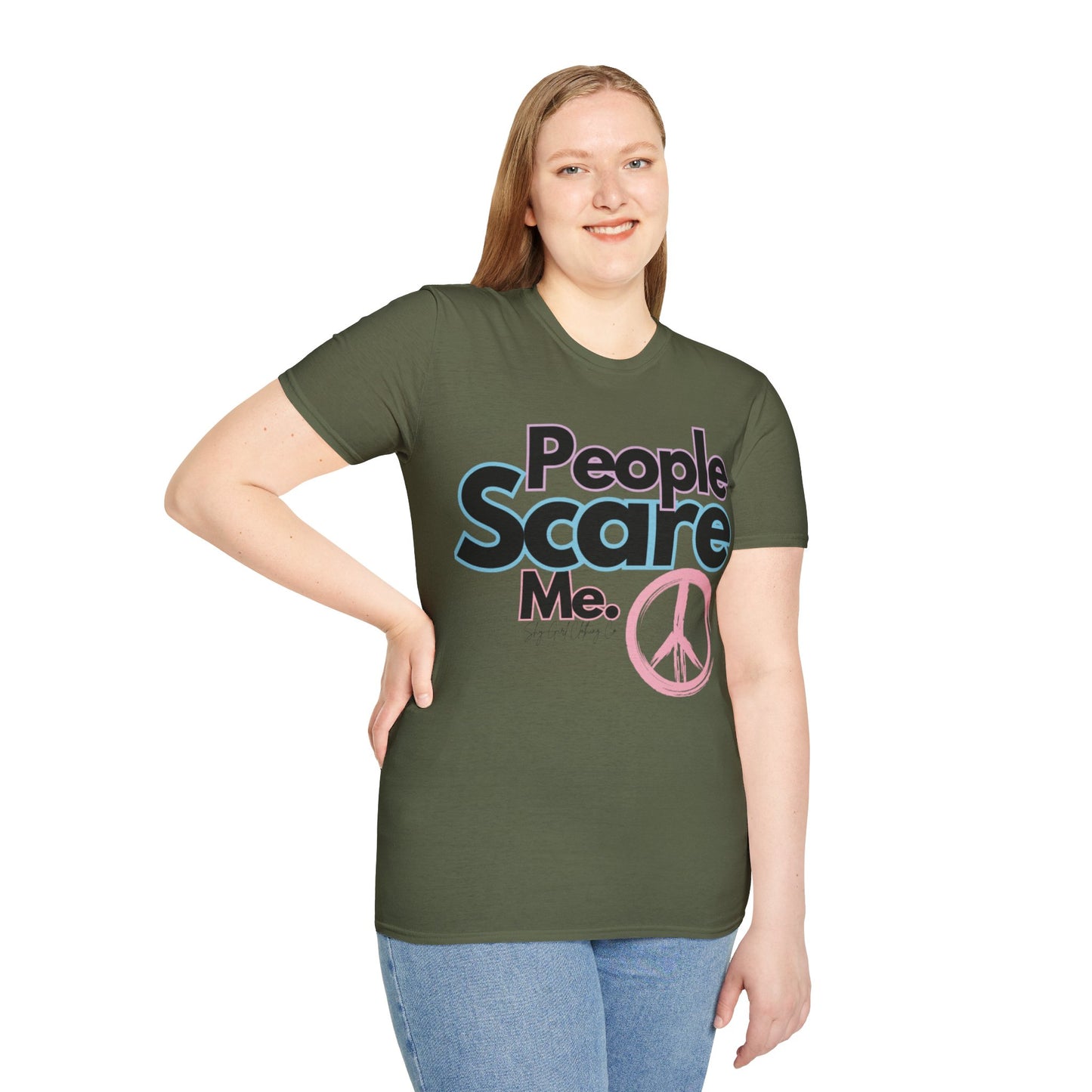 People Scare Me Unisex Softstyle T-Shirt- Peace Sign