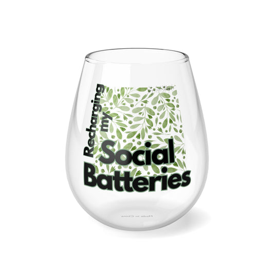 Recharging Social Batteries Stemless Wine Glass, 11.75oz- Floral Logo