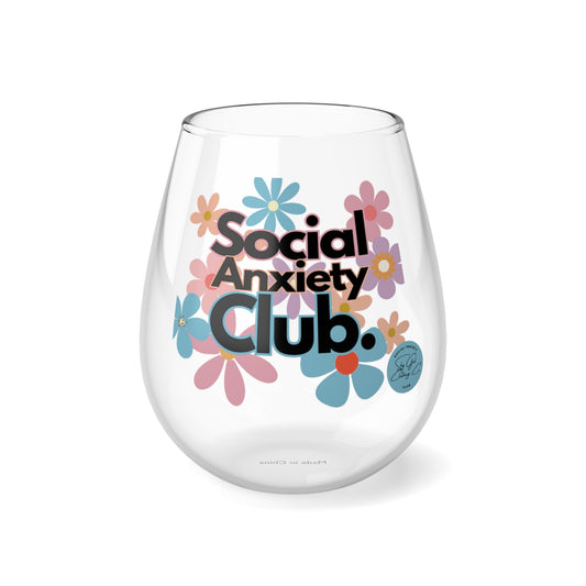 Social Anxiety Club Stemless Wine Glass, 11.75oz- Floral Logo
