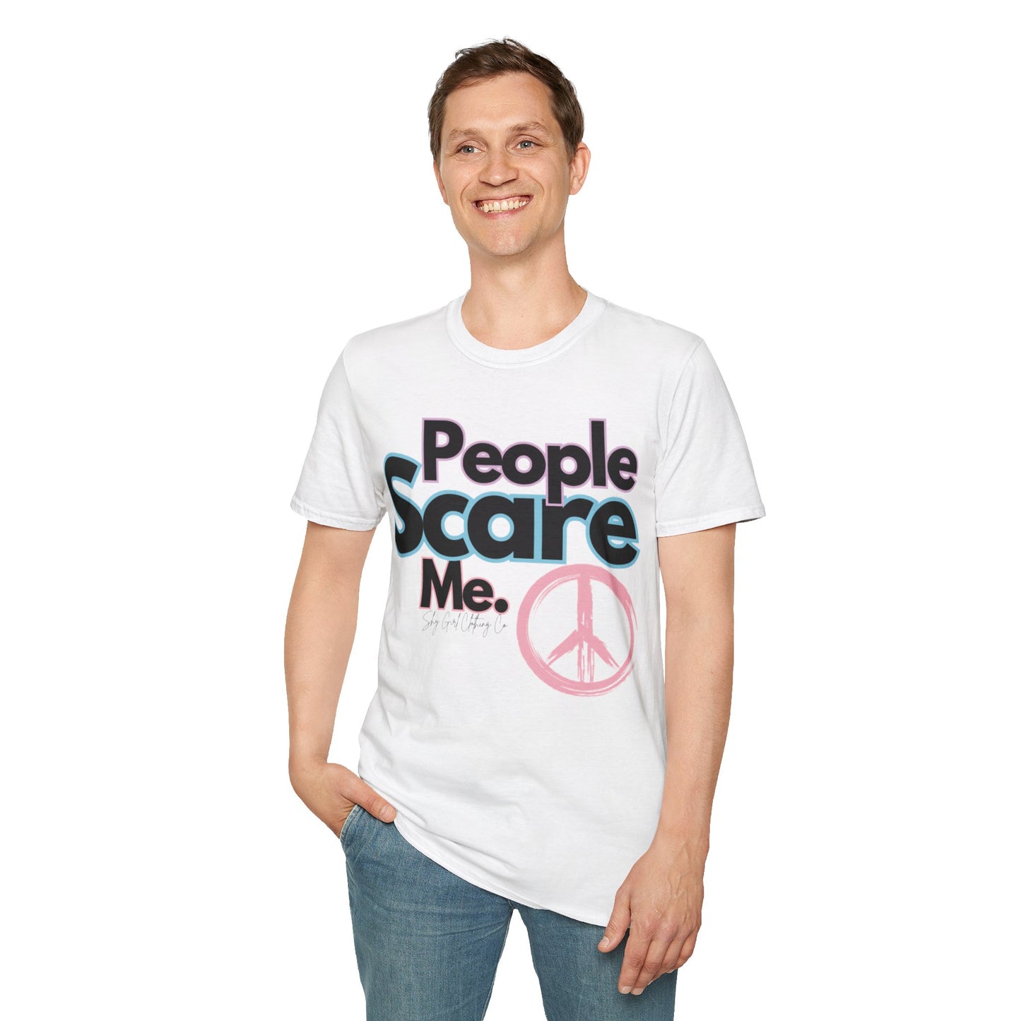 People Scare Me Unisex Softstyle T-Shirt- Peace Sign