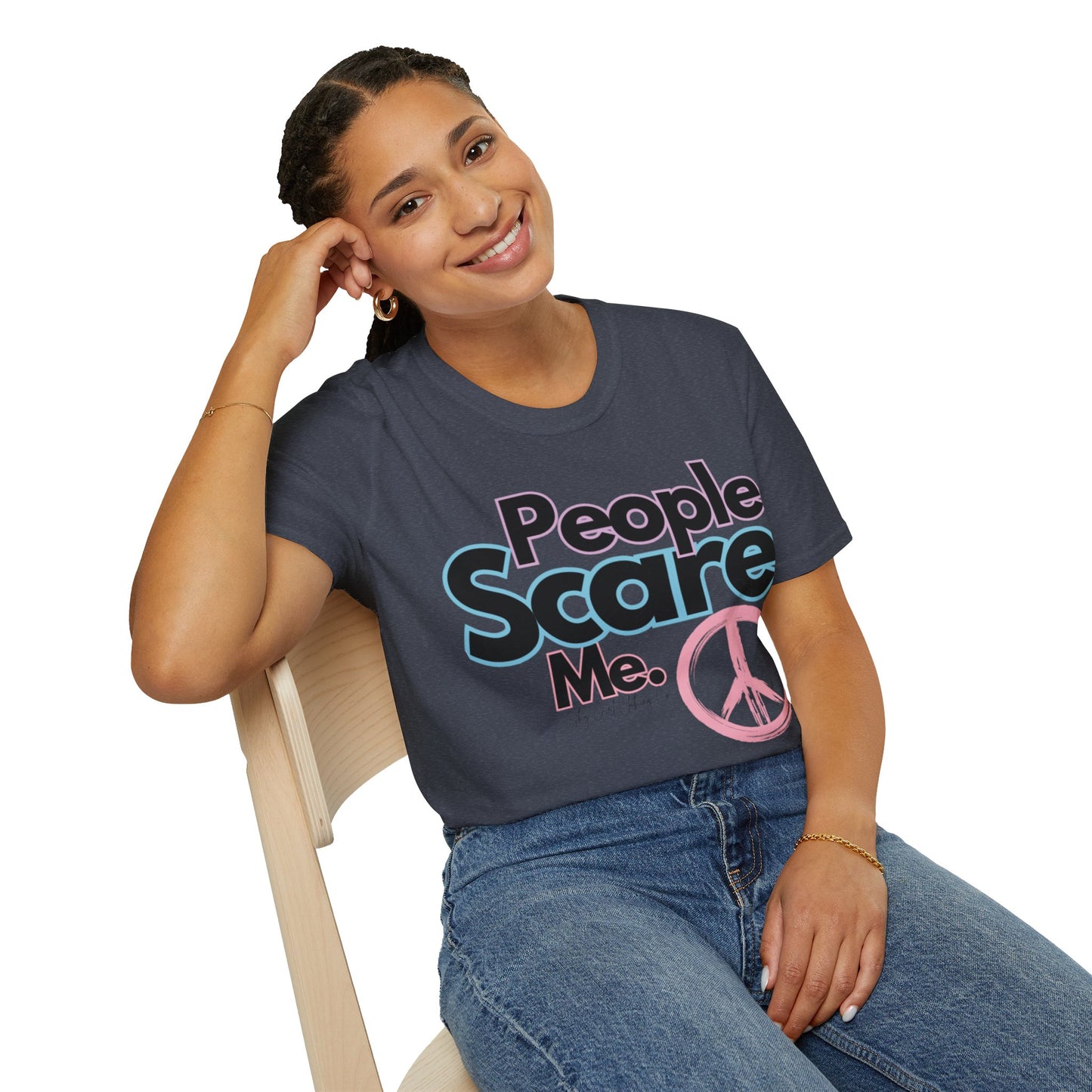 People Scare Me Unisex Softstyle T-Shirt- Peace Sign