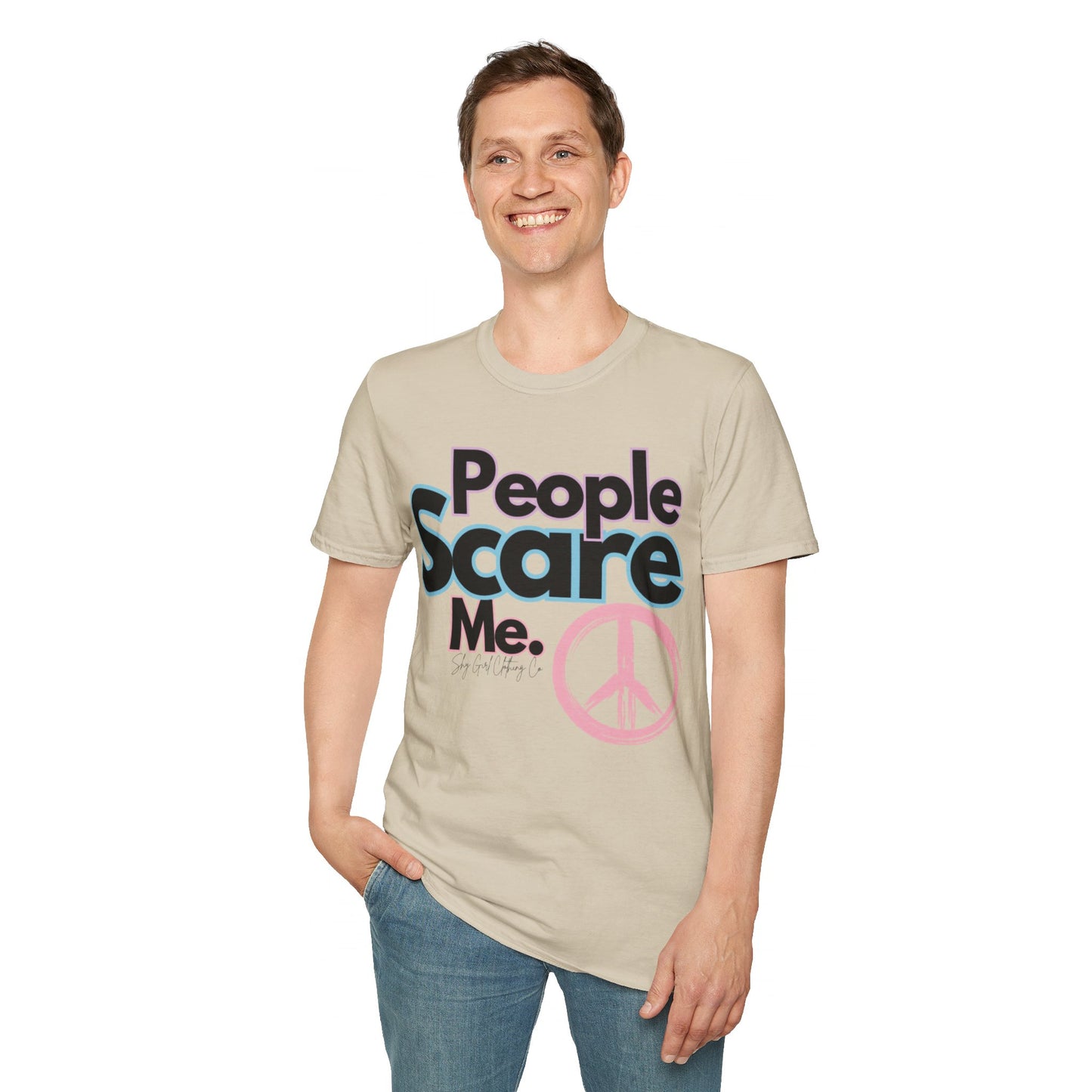 People Scare Me Unisex Softstyle T-Shirt- Peace Sign
