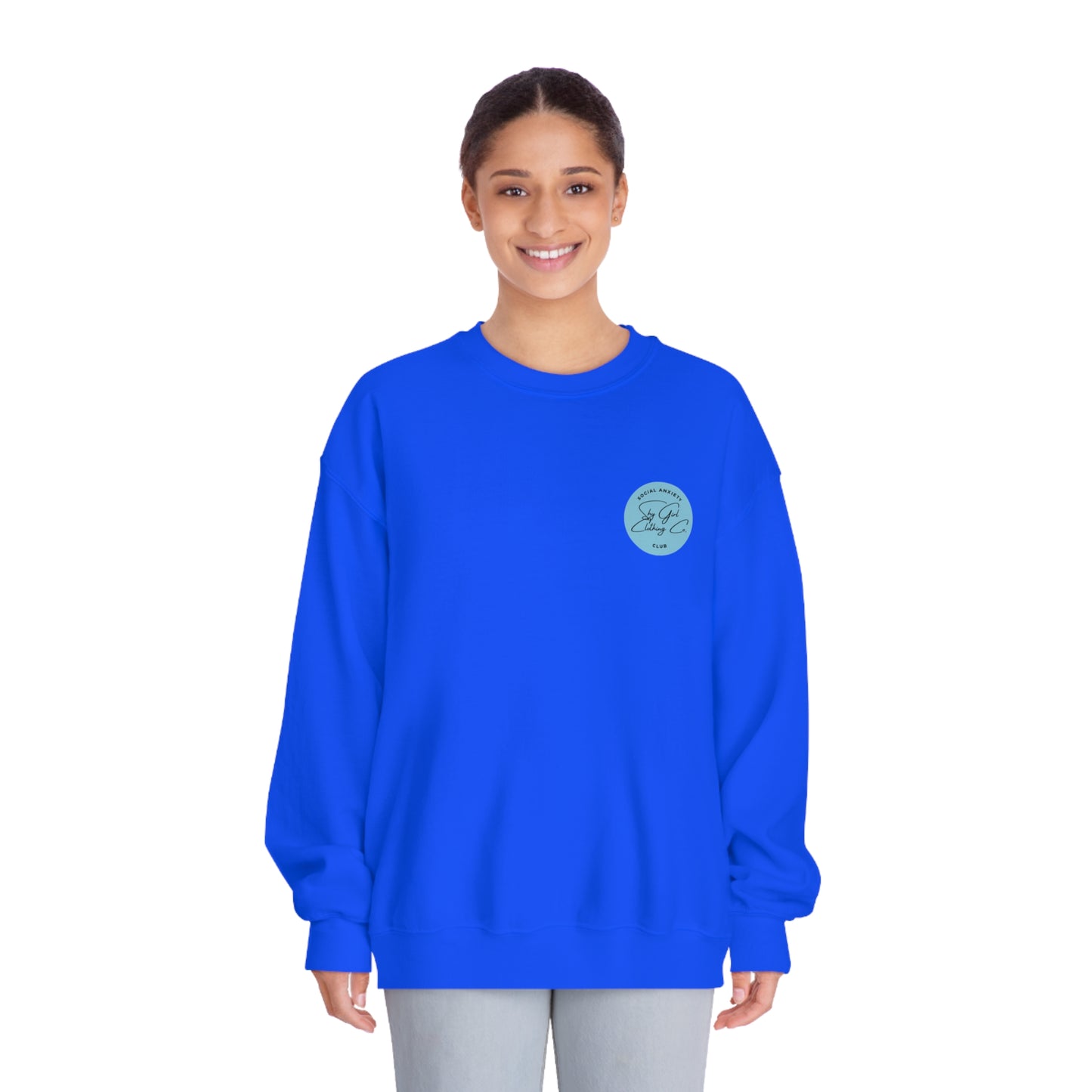 Social Anxiety Warrior Unisex DryBlend® Crewneck Sweatshirt- Standard Scribble Logo Back