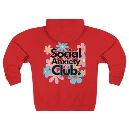 Social Anxiety Club Unisex Zip Hoodie- Floral Logo Back